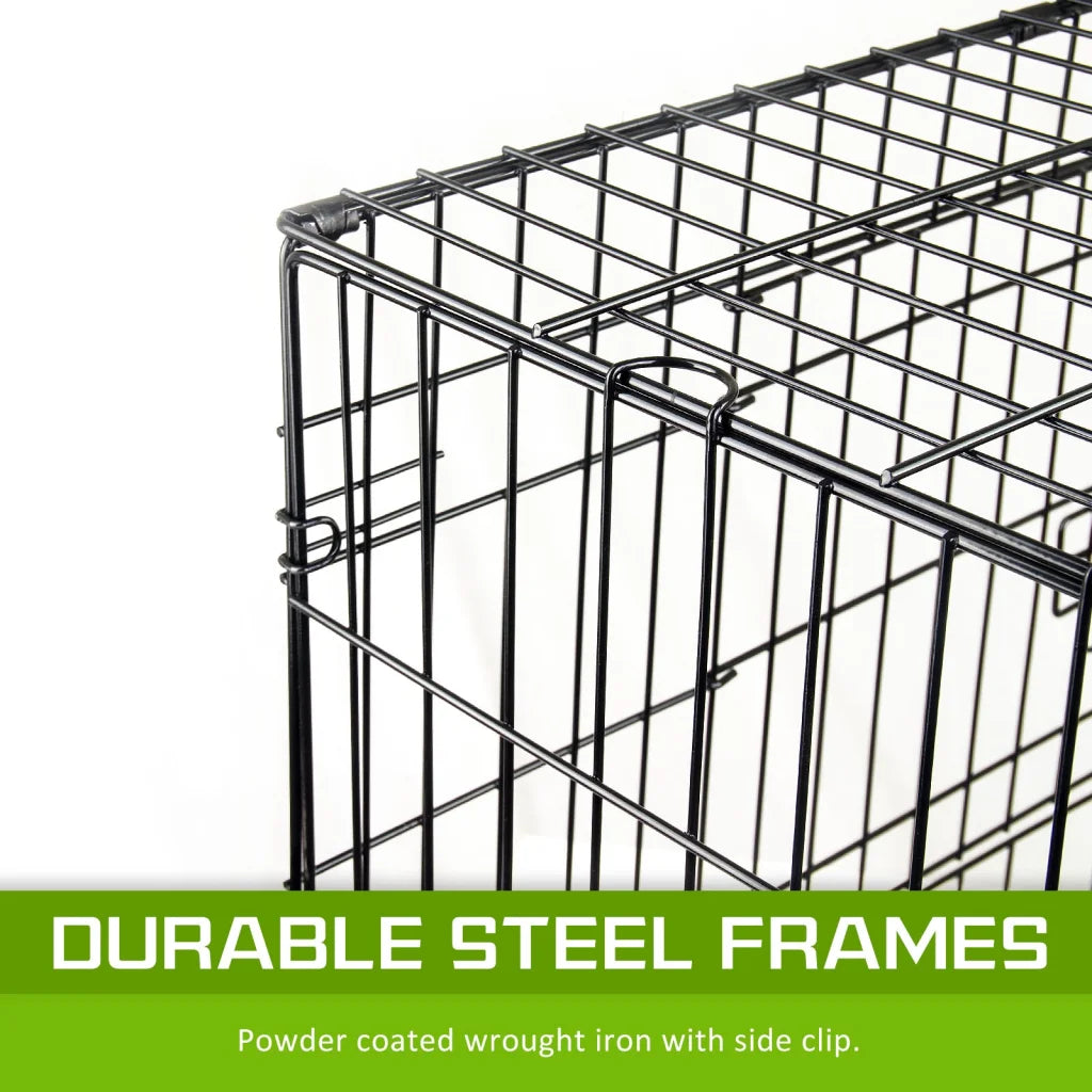 Wire Dog Cage Foldable Crate Kennel 30in with Tray + Blue