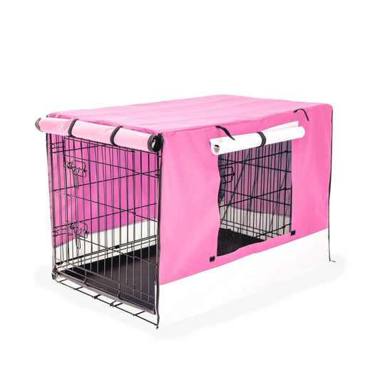 Wire Dog Cage Foldable Crate Kennel 30in with Tray + Pink
