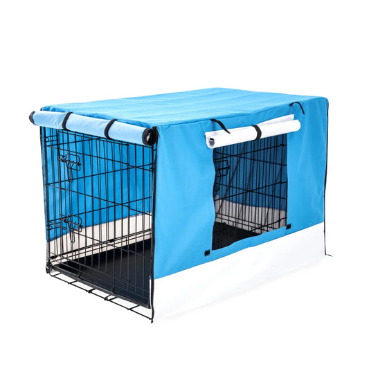Wire Dog Cage Foldable Crate Kennel 36in with Tray + Blue