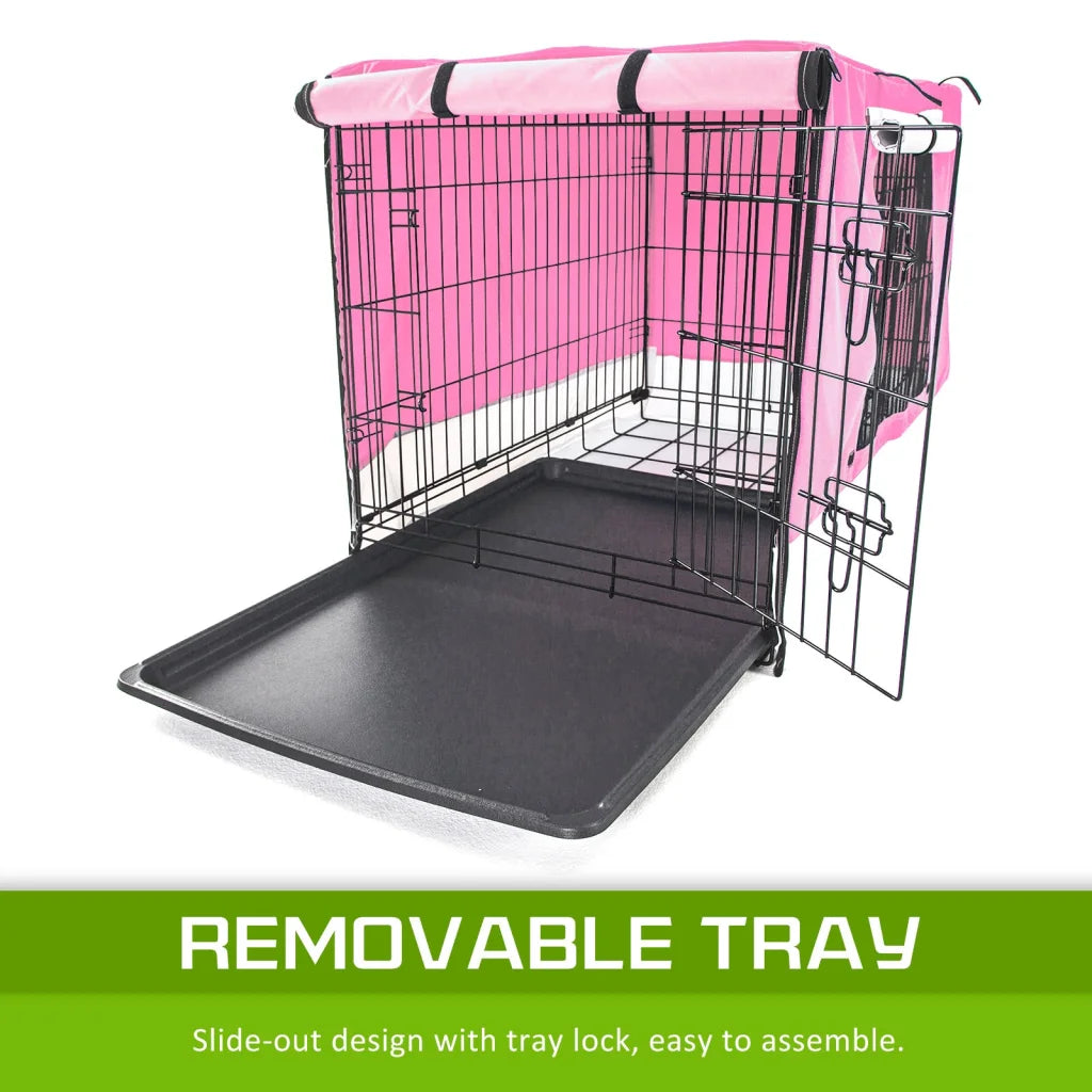 Wire Dog Cage Foldable Crate Kennel 36in with Tray + Pink