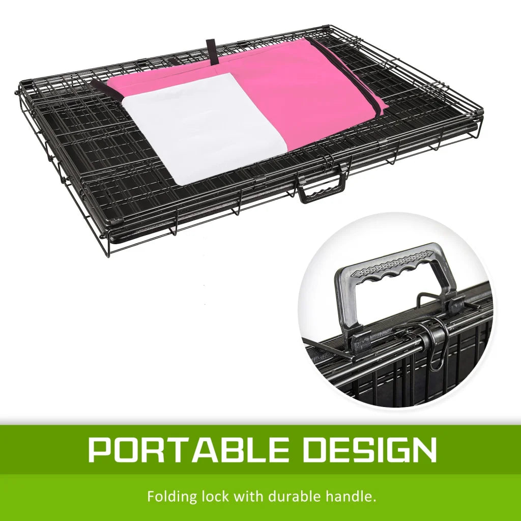 Wire Dog Cage Foldable Crate Kennel 36in with Tray + Pink