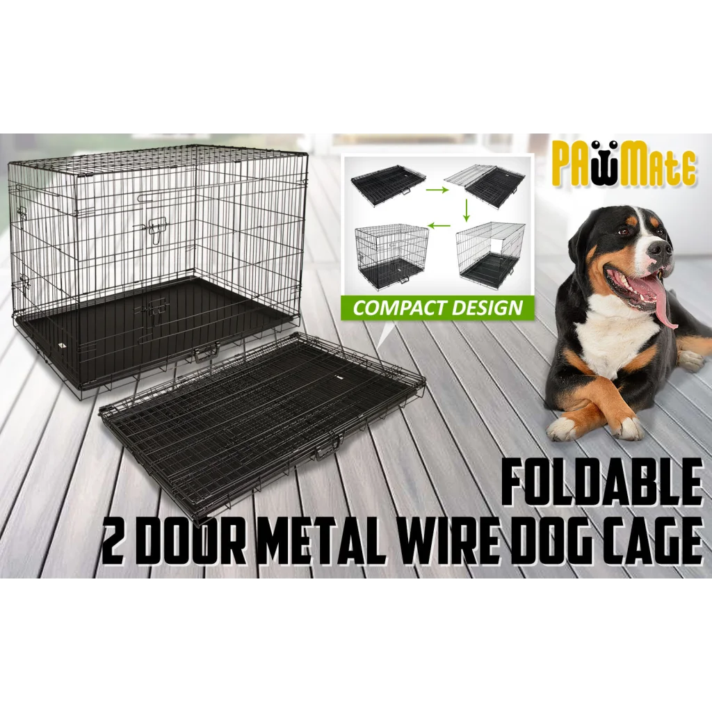 Wire Dog Cage Foldable Crate Kennel 42in with Tray