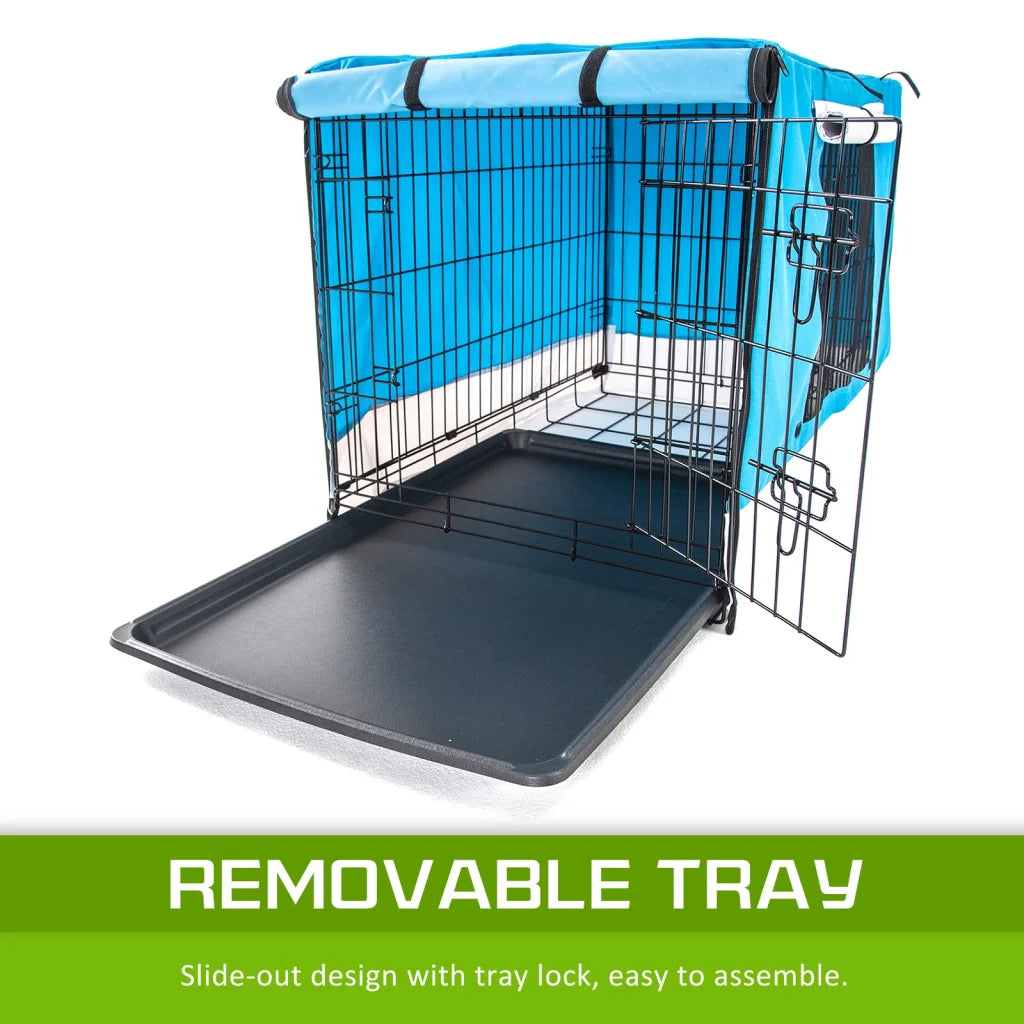 Wire Dog Cage Foldable Crate Kennel 42in with Tray + Blue