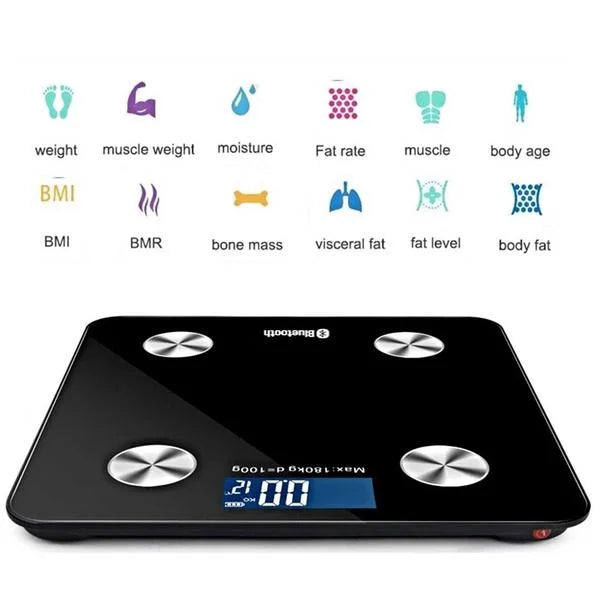 Wireless Bluetooth Digital Body Fat Scale 2X Bathroom Health Analyzer Weight - Black/White - Premium
