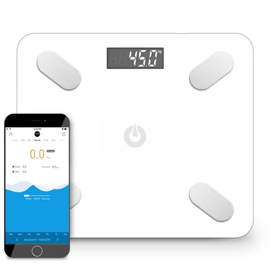 Wireless Bluetooth Digital Body Fat Scale Bathroom Weighing Scales Health Analyzer - White - Premium