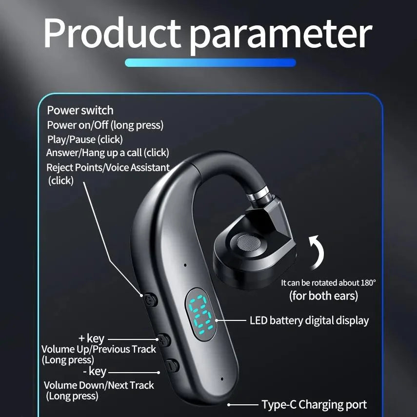 Wireless Bluetooth Headphone with Digital Display - Black