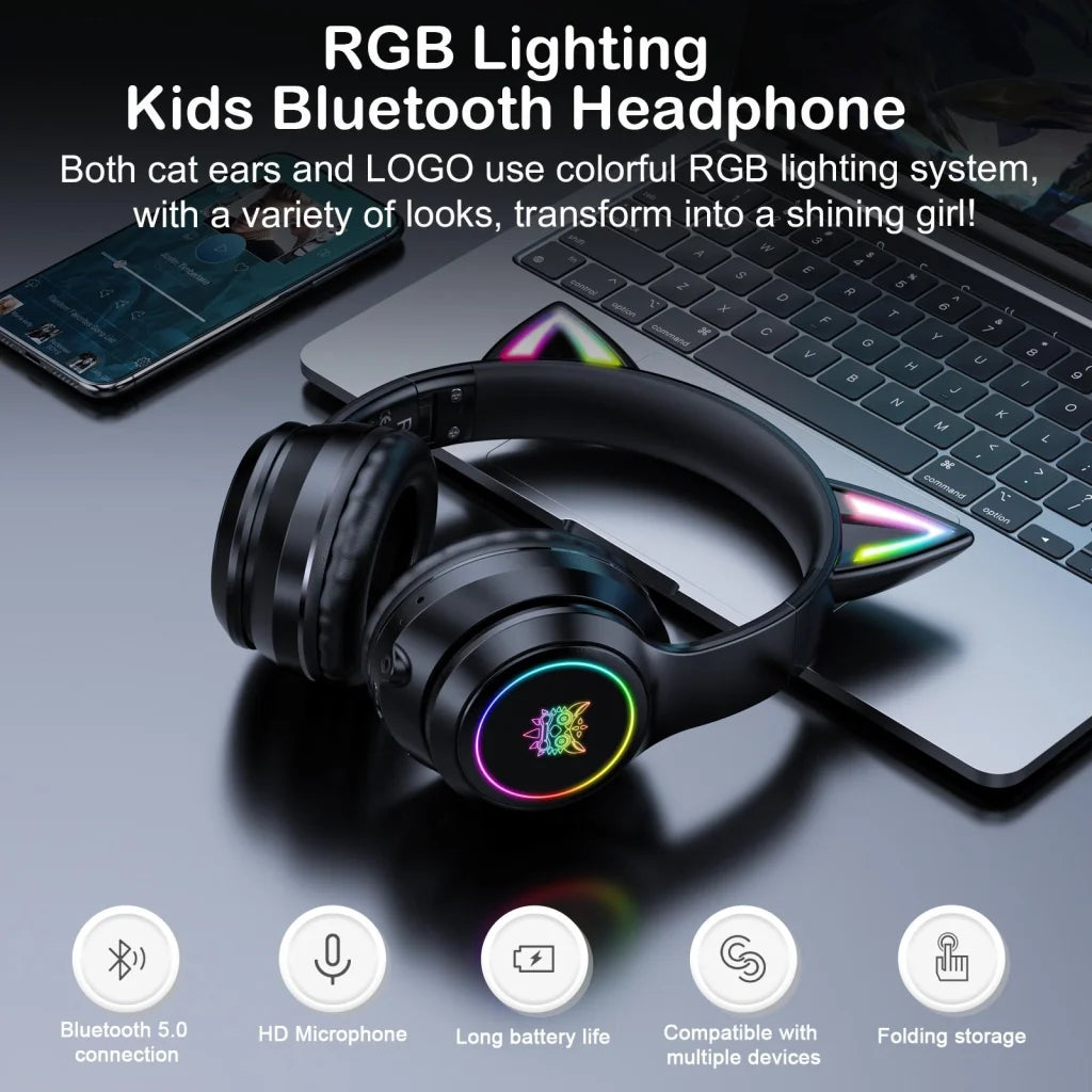 Wireless Bluetooth Headphones With Rgb Lighting - Black
