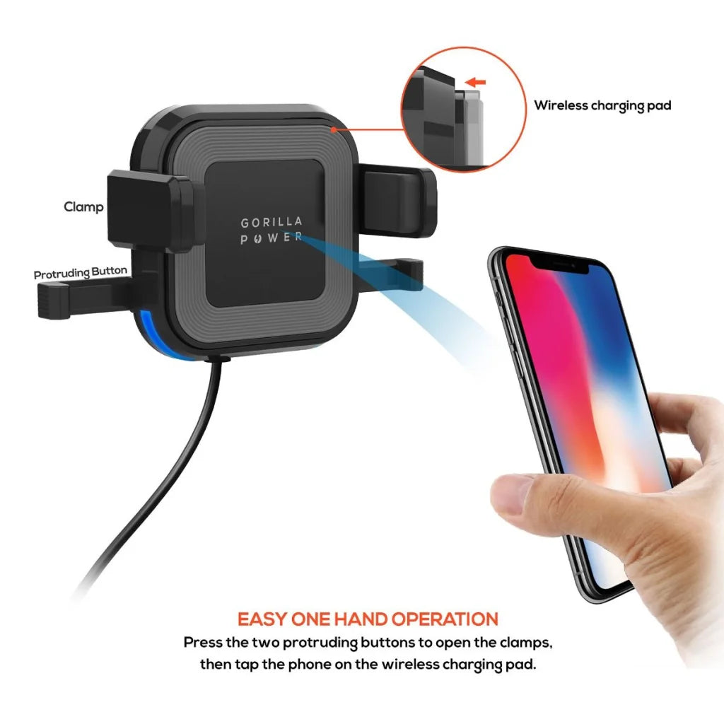 Wireless Car Charger 10W with 2.4A USB Charging Air Vent
