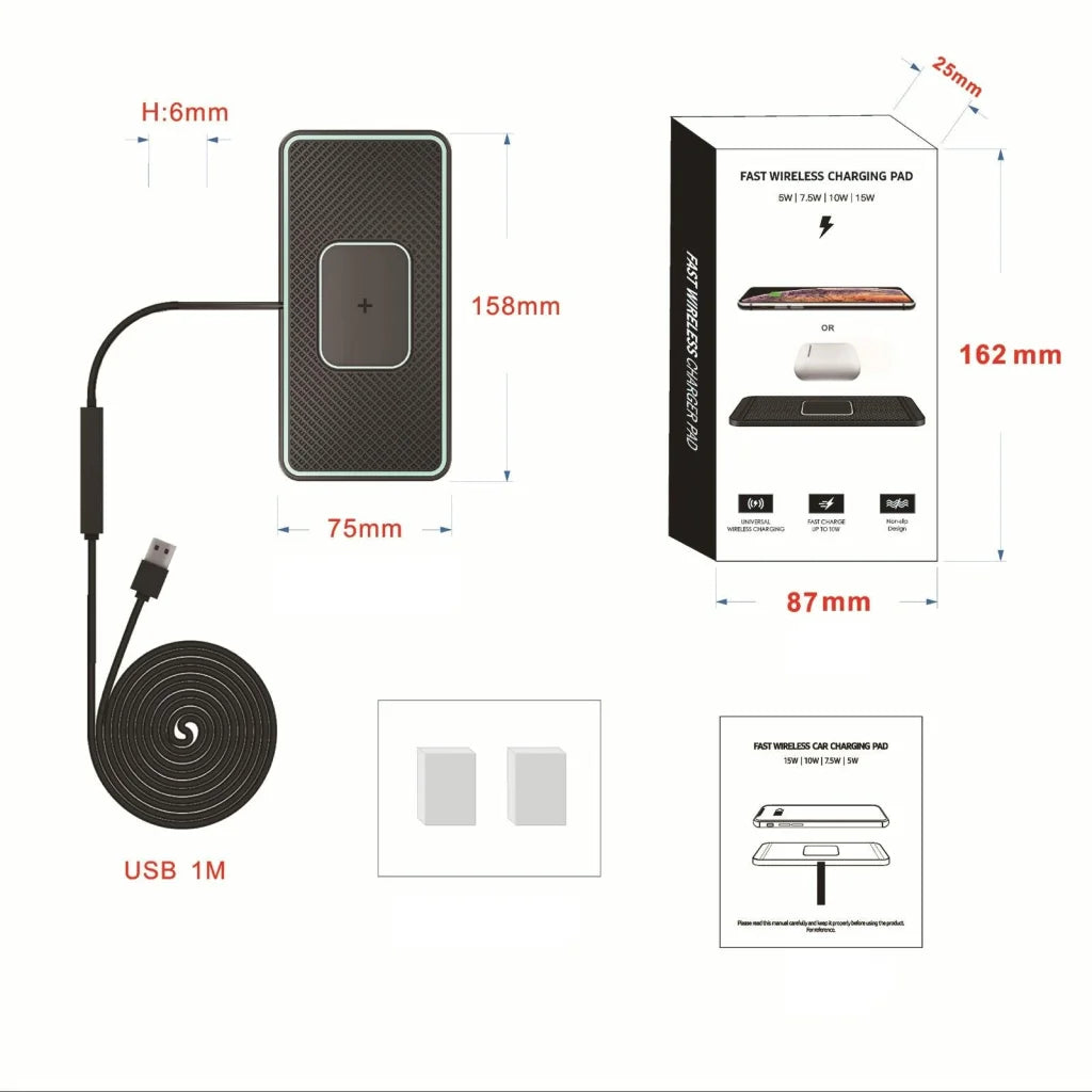Wireless Car Charger With Anti-Slip Pad For Airpods / Iphone