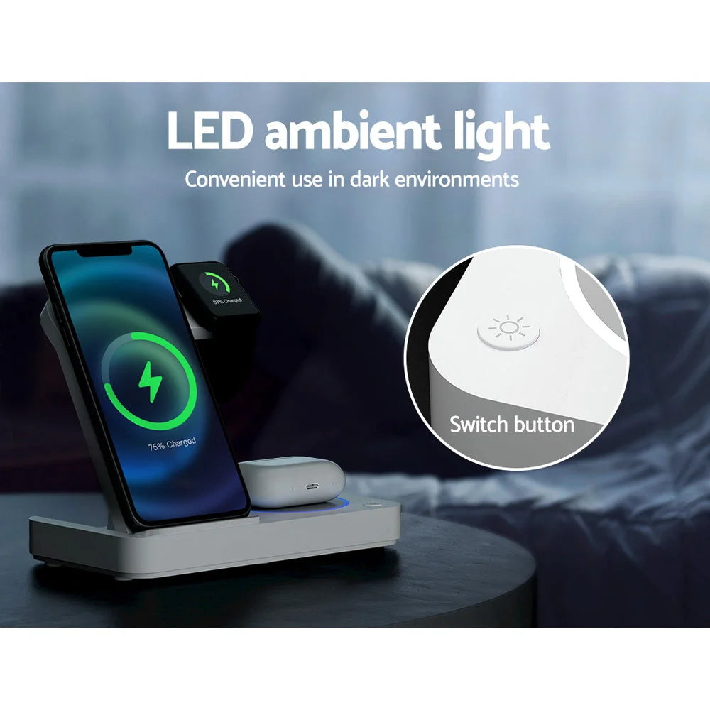 Wireless Charger Dock 4-in-1 Fast Charging for Phone - White