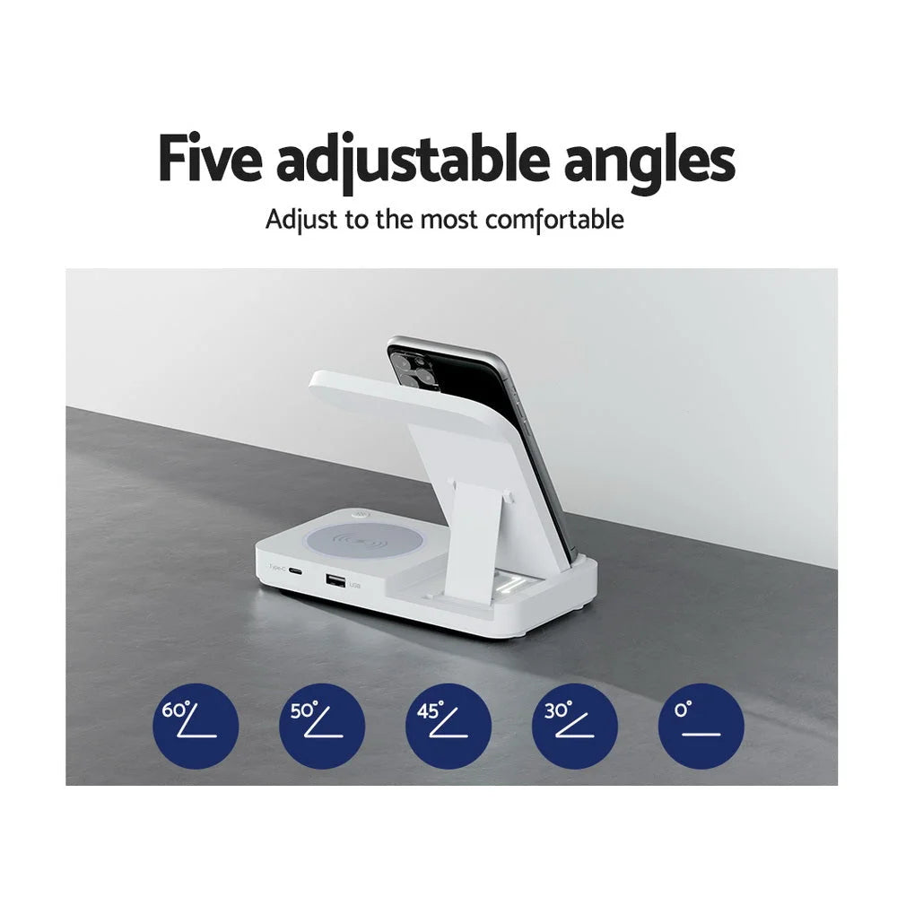 Wireless Charger Dock 4-in-1 Fast Charging for Phone - White