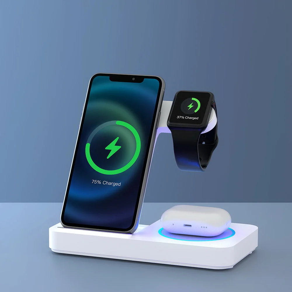 Wireless Charger Dock 4-in-1 Fast Charging for Phone - White