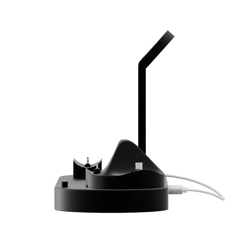 Wireless charger dock with caster wheels and side handle rail