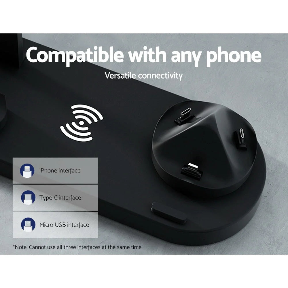 Wireless charger dock with handles, panels and accessory pieces