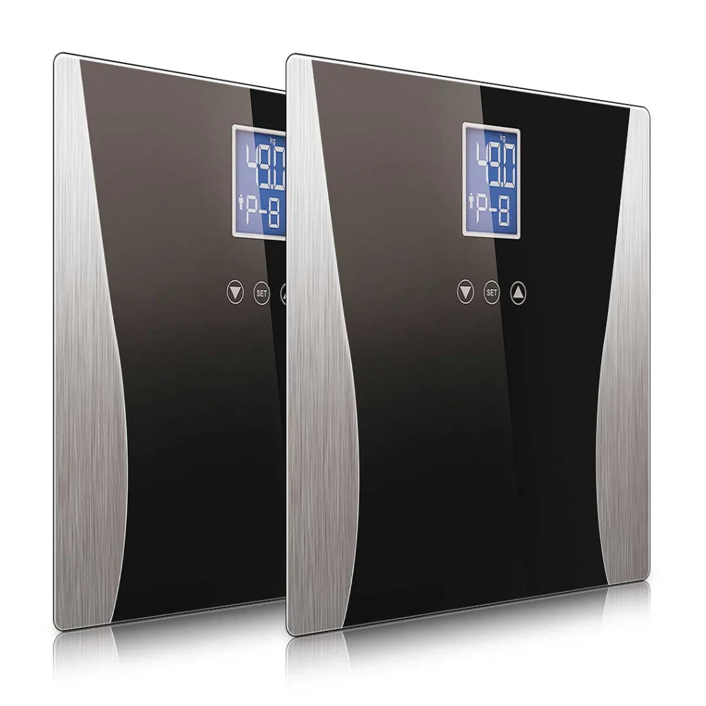 Wireless Digital Body Fat LCD Bathroom Weighing Scale 2X Electronic Weight Tracker - Black - Premium