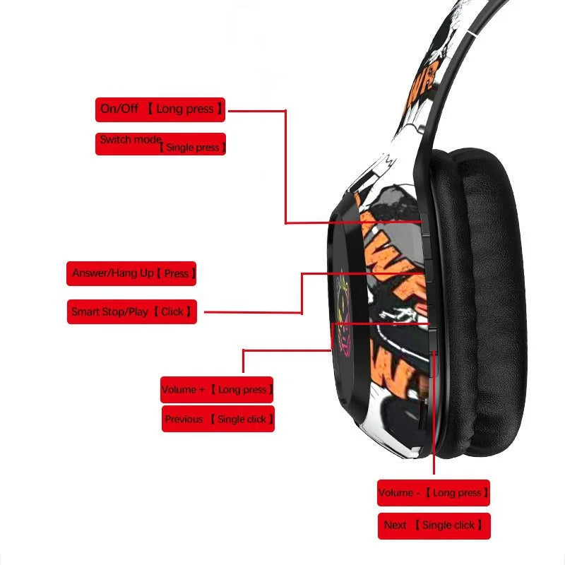 Wireless Over-Ear Headphones with Graffiti Design