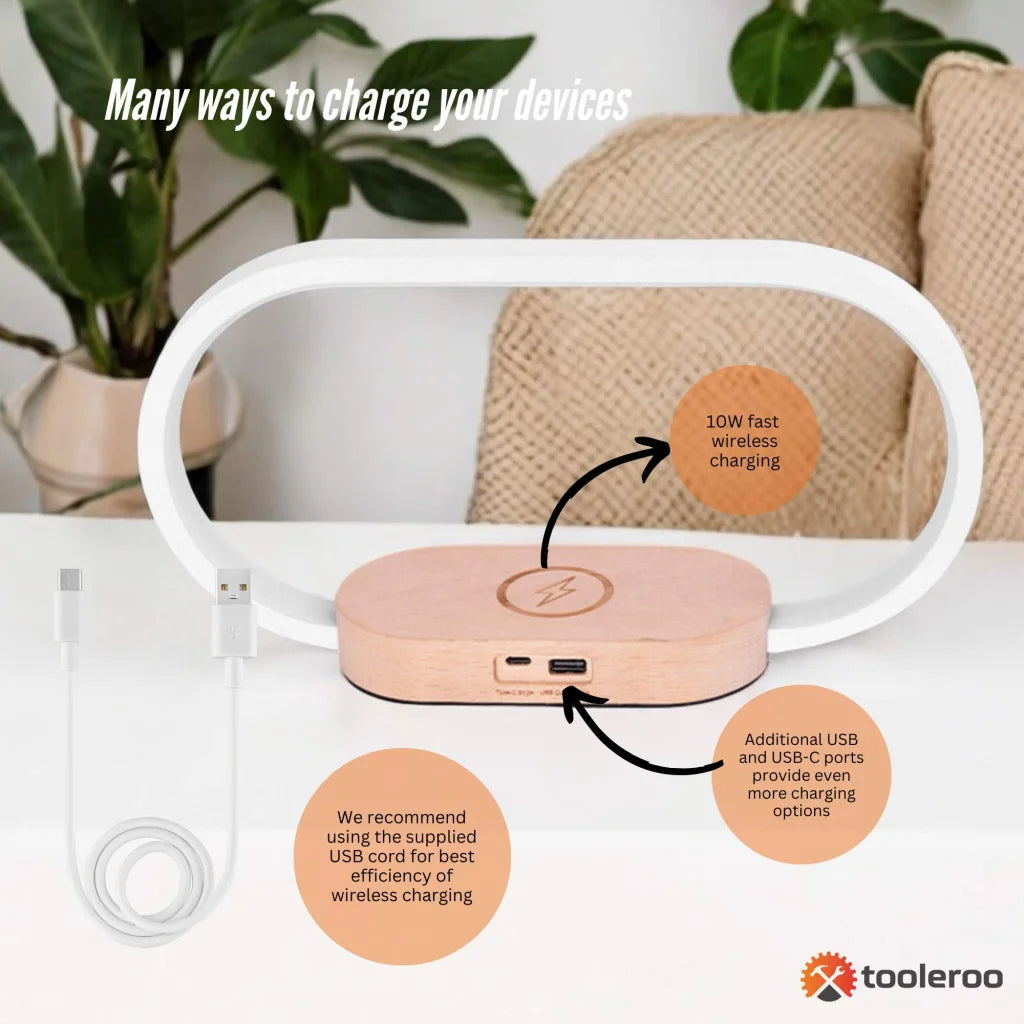 Wireless Phone Charger Table Lamp - USB Port Charging