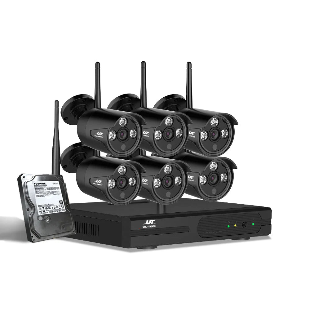 Wireless Security System 8‑CH NVR 1080P 6 Cameras 2 TB