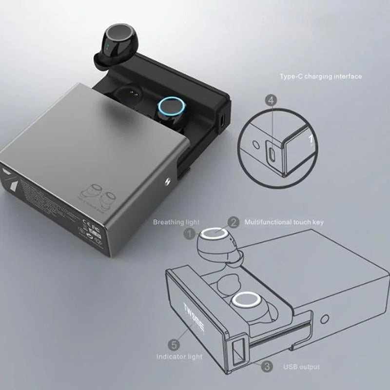 Wireless Tws Earphones With Charging Box - V7 Bluetooth 5.0 - Silver-1915196601257824261
