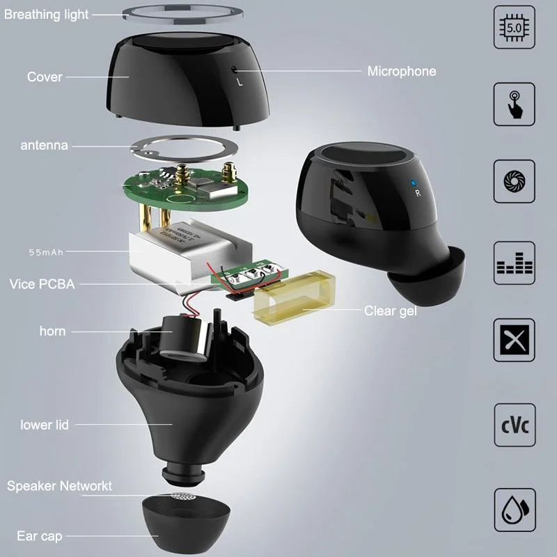 Wireless Tws Earphones With Charging Box - V7 Bluetooth 5.0 - Silver-1915196601257824260