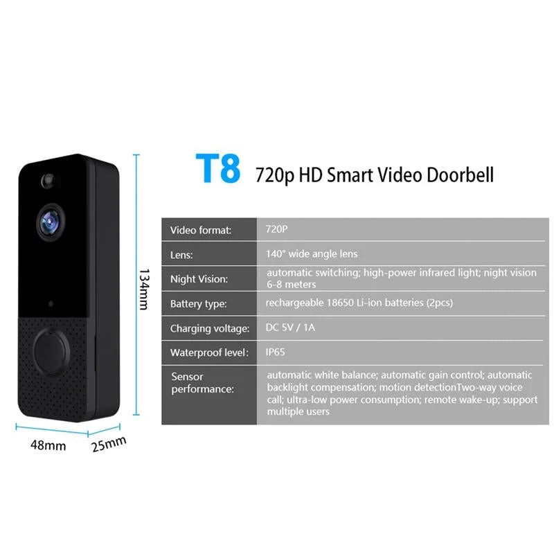 Wireless Wifi Video Doorbell With Night Vision And Ai