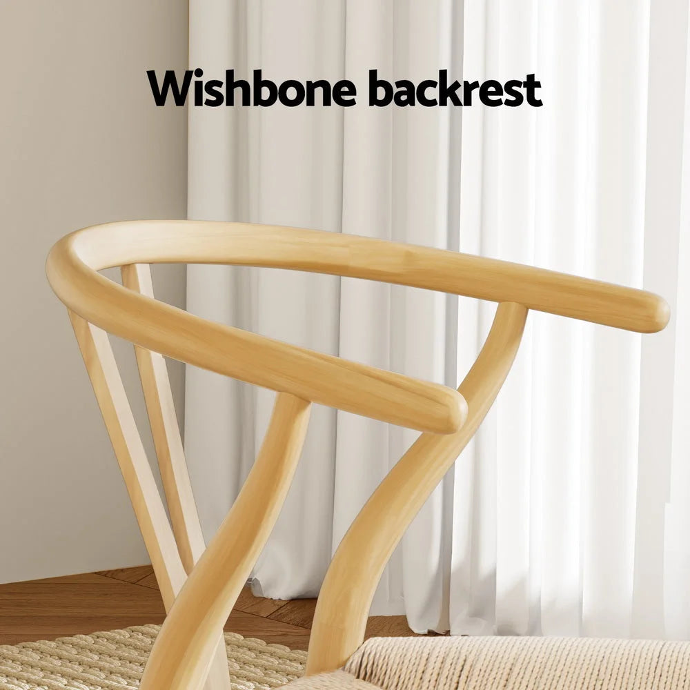 Wishbone Dining Chairs Rattan Seat Solid Wood Frame Cafe