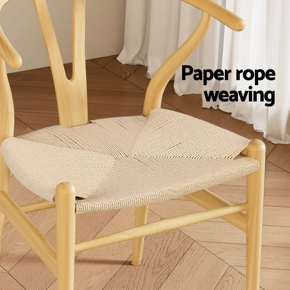 Wishbone Dining Chairs Rattan Seat Solid Wood Frame Cafe