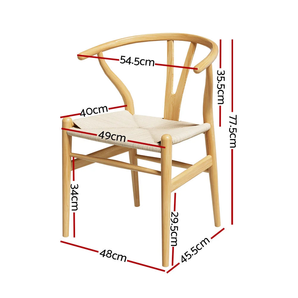 Wishbone Dining Chairs Rattan Seat Solid Wood Frame Cafe