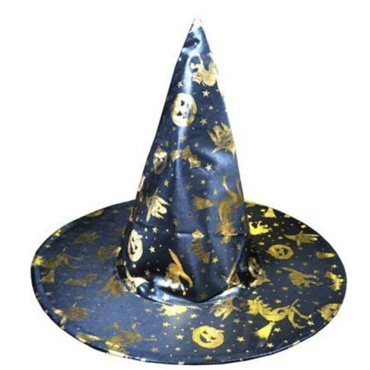 WITCH HAT Gold & Black Halloween Costume Fancy Dress Womens