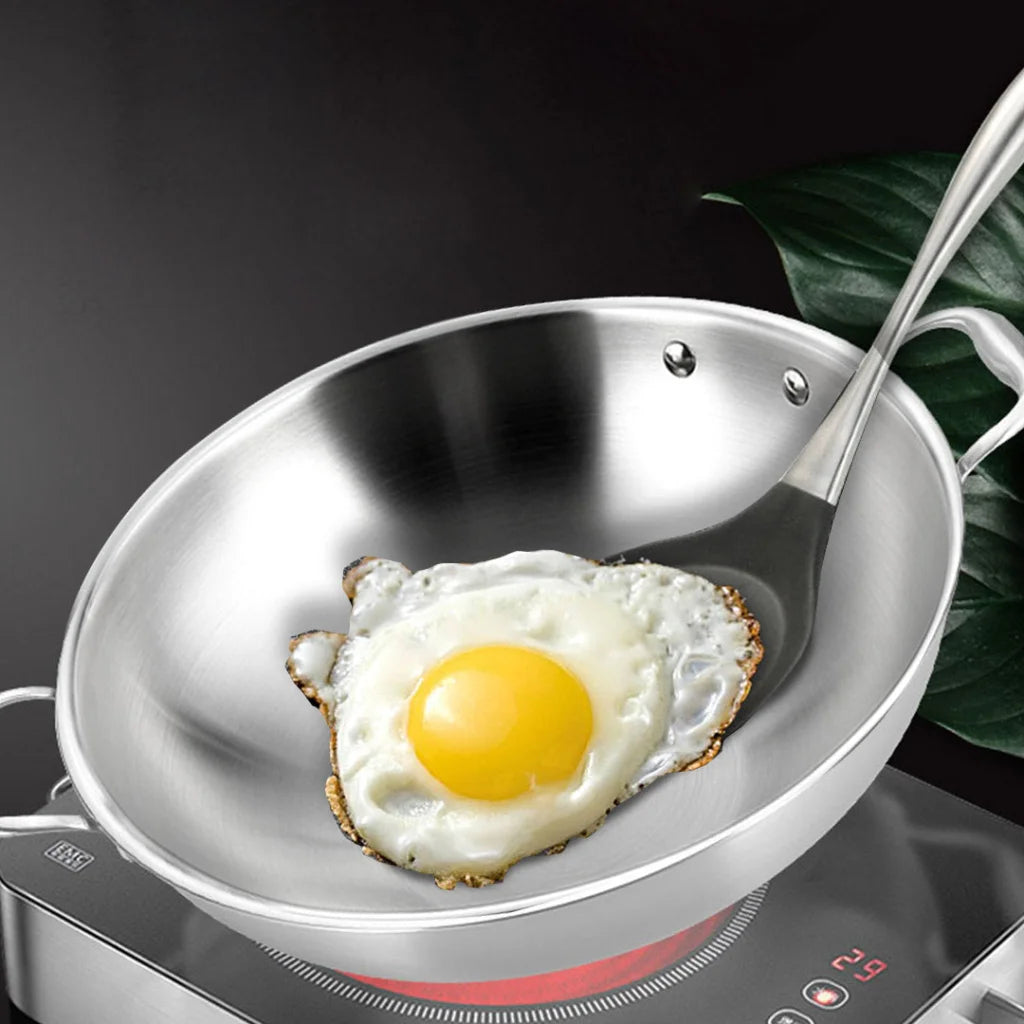 Wok Frying Pan Premium 3-Ply 38cm Stainless Steel Double Handle Skillet with Lid