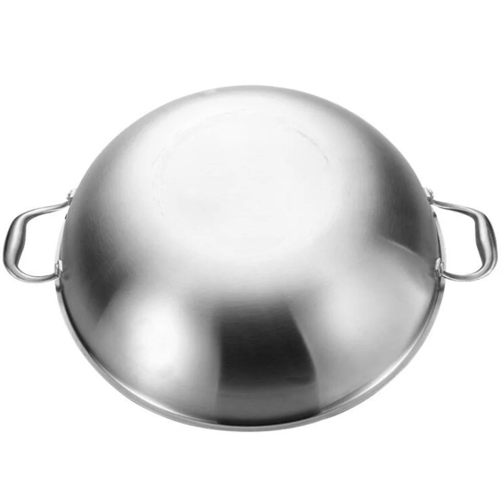 Wok Frying Pan Premium 3-Ply 38cm Stainless Steel Double Handle Skillet with Lid