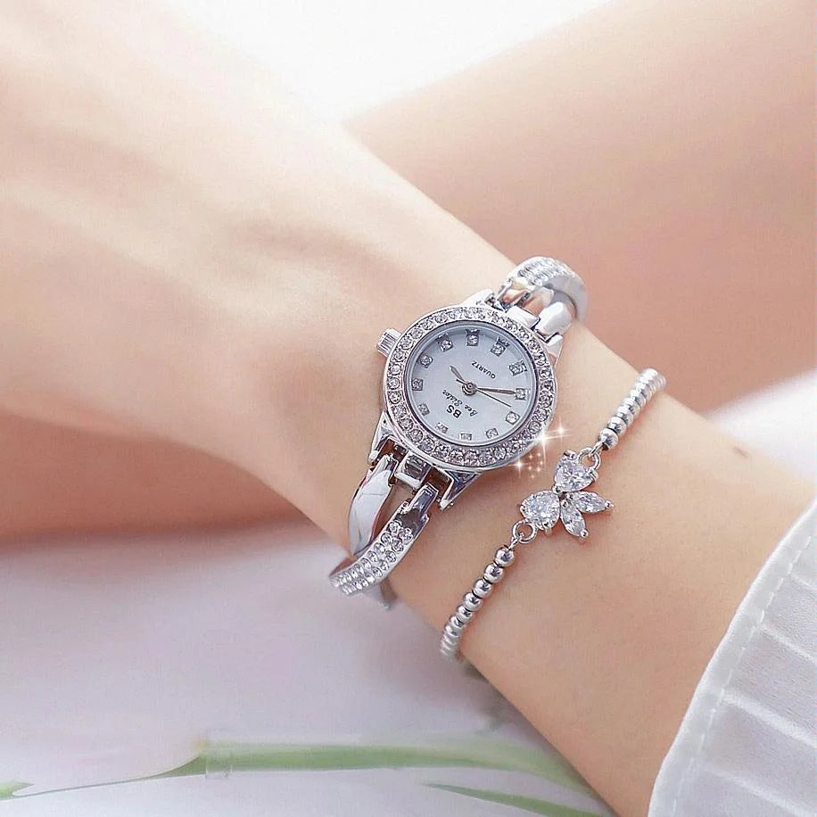 Women Butterfly Cross Diamond Bracelet Watch - Full - Rose