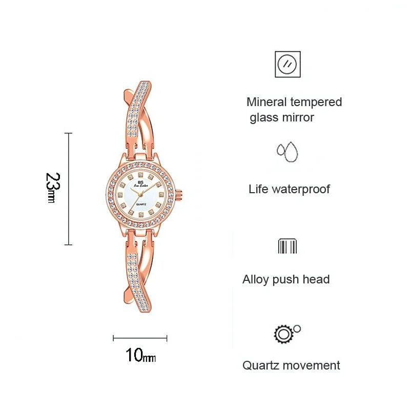 Women Butterfly Cross Diamond Bracelet Watch - Full - Rose