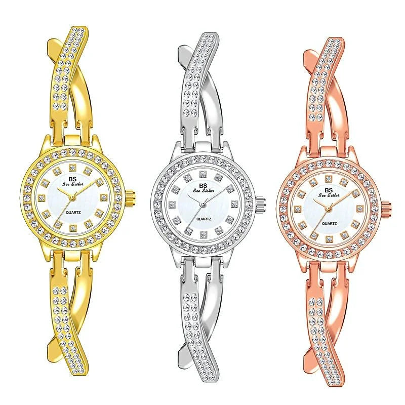 Women Butterfly Cross Diamond Bracelet Watch - Full - Rose