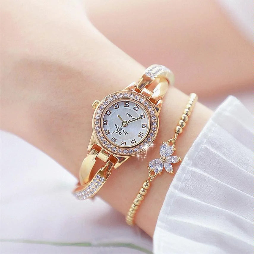 Women Butterfly Cross Diamond Bracelet Watch - Full - Rose