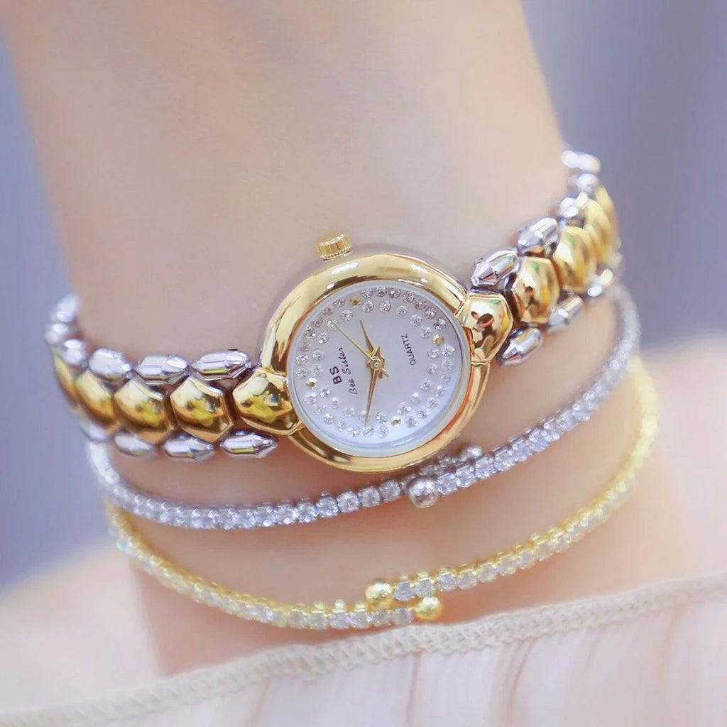 Women Diamond Chain Watch - Elegant Jewelry - Golden Silver