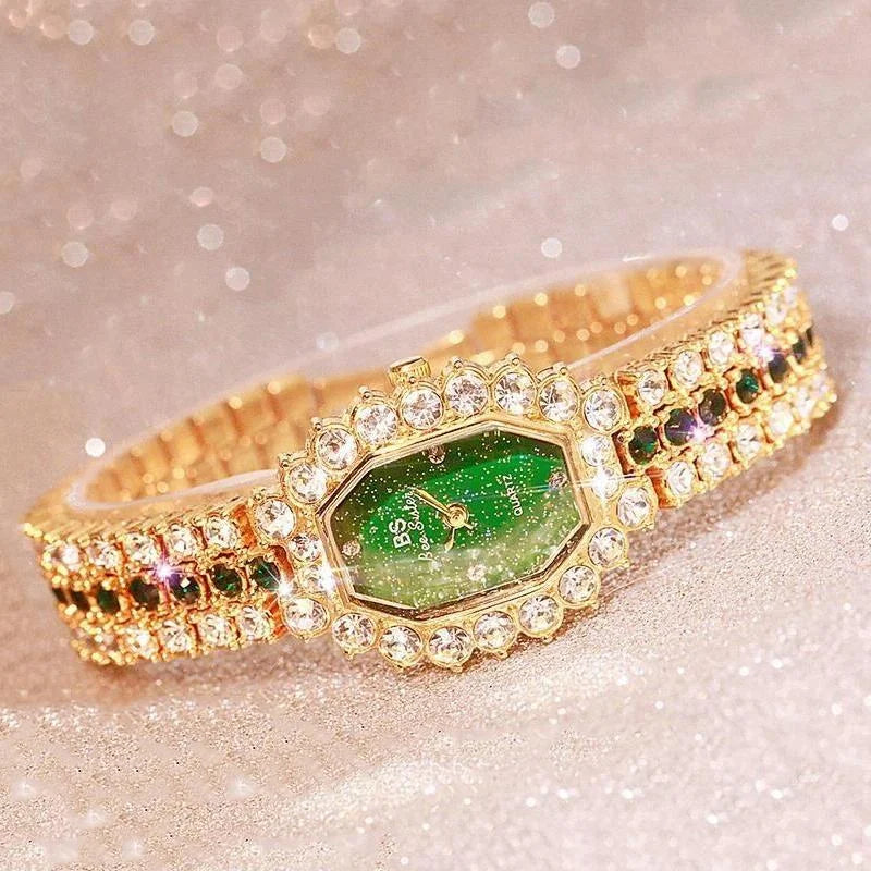 Women Diamond Plated Octagonal Quartz Watch with Rhinestone