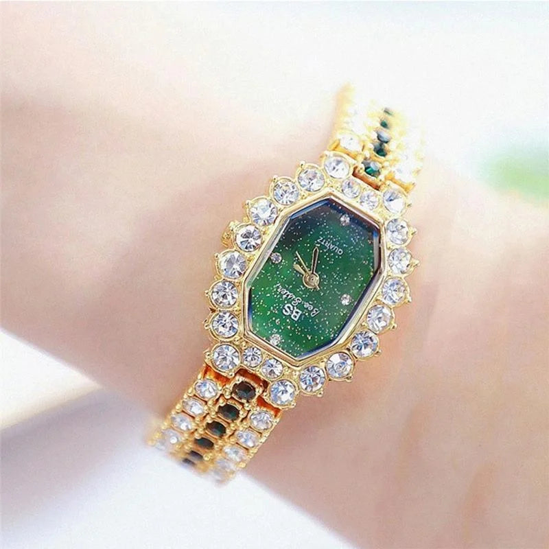 Women Diamond Plated Octagonal Quartz Watch with Rhinestone
