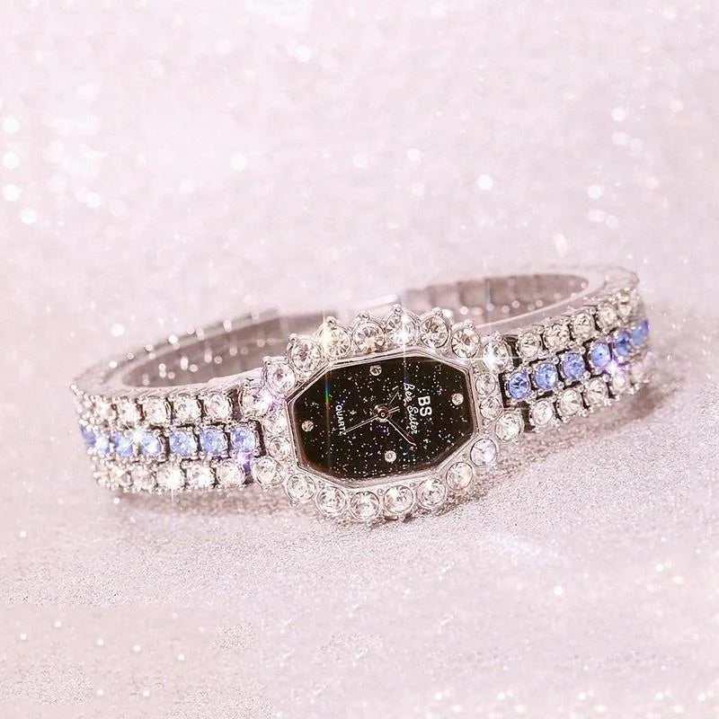 Women Diamond Plated Octagonal Quartz Watch with Rhinestone