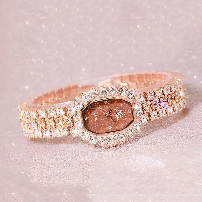 Women Diamond Plated Octagonal Quartz Watch with Rhinestone