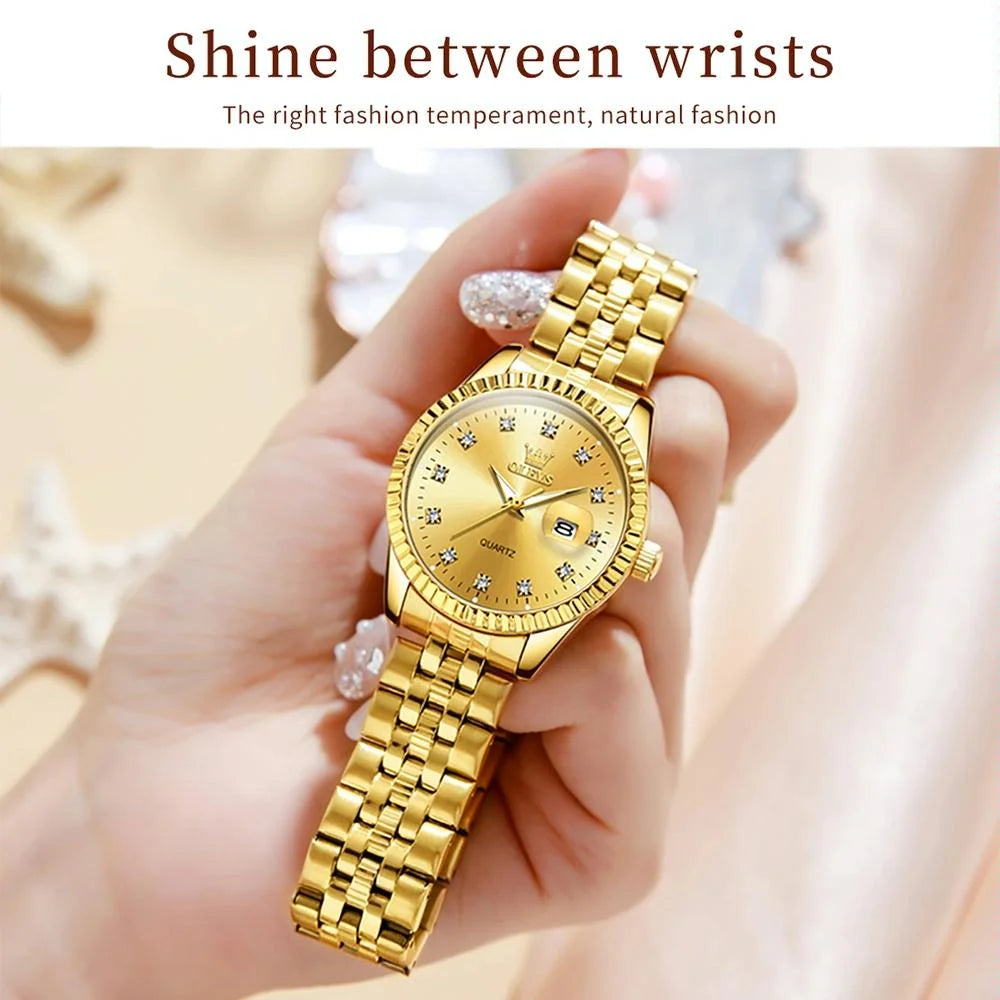 Women Luminous Diamond Quartz Watch - Waterproof - Black