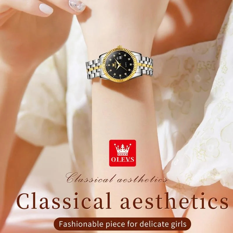Women Luminous Diamond Quartz Watch - Waterproof - Black