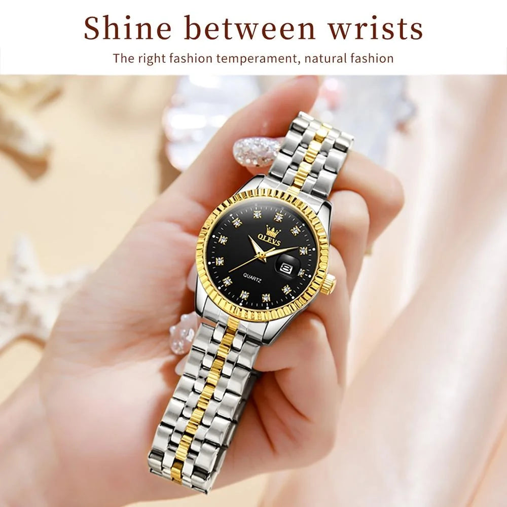 Women Luminous Diamond Quartz Watch - Waterproof - Gold