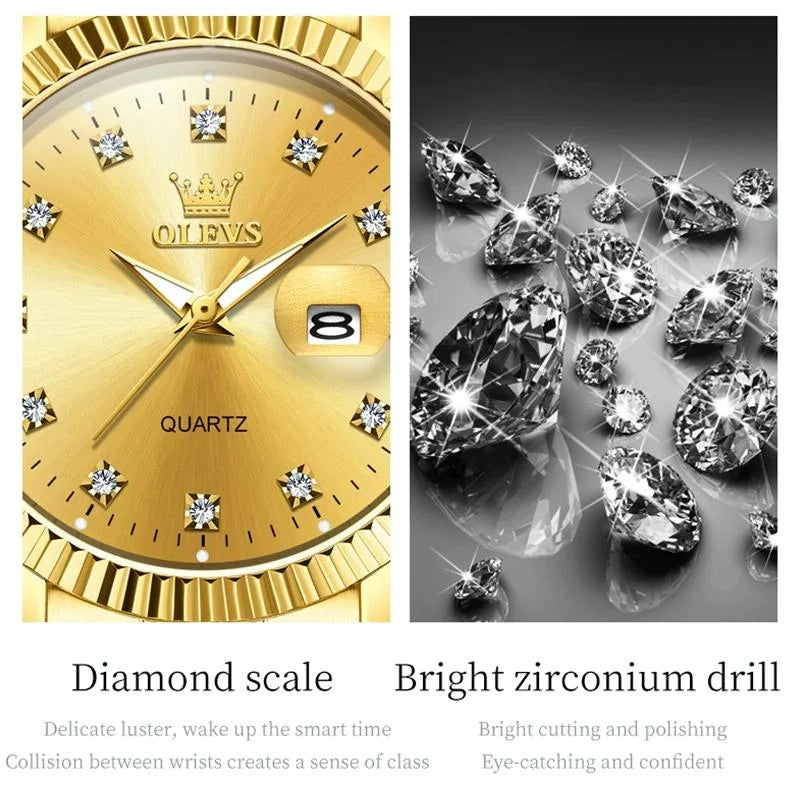 Women Luminous Diamond Quartz Watch - Waterproof - Gold