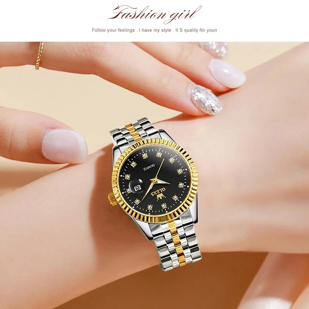 Women Luminous Diamond Quartz Watch - Waterproof - Gold