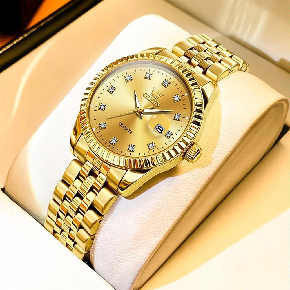 Women Luminous Diamond Quartz Watch - Waterproof - Gold