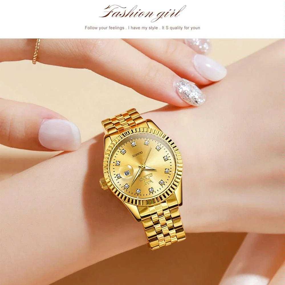 Women Luminous Diamond Quartz Watch - Waterproof - White