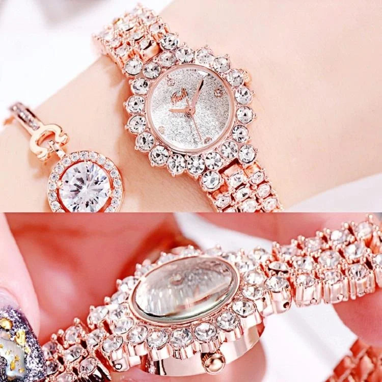 Women Quartz Bracelet Watch with Diamond Accents - Rose