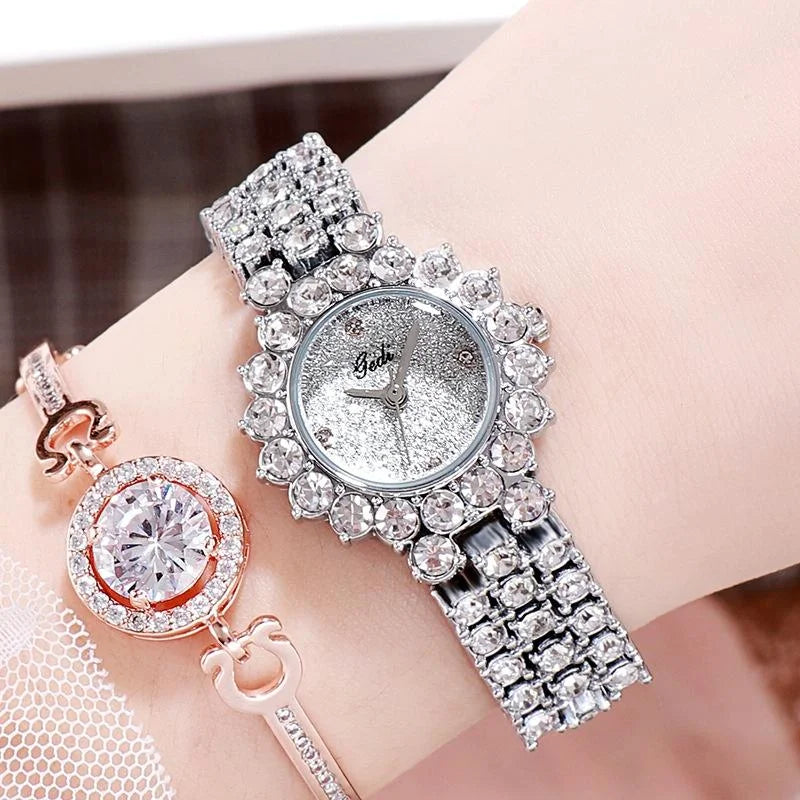 Women Quartz Bracelet Watch with Diamond Accents - Rose