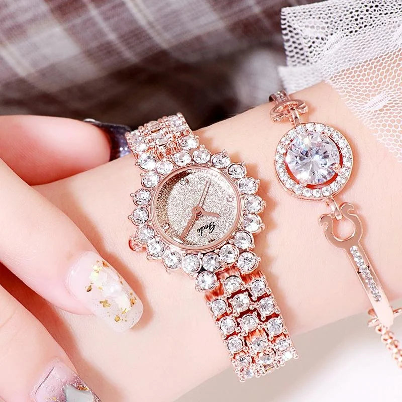 Women Quartz Bracelet Watch with Diamond Accents - Rose